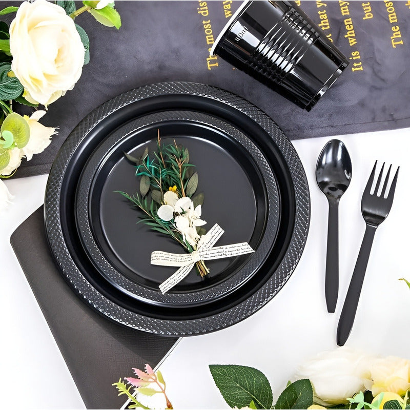 Set Cumpleaños Vasos Servilletas Platos Desechables 20 P/p Negro