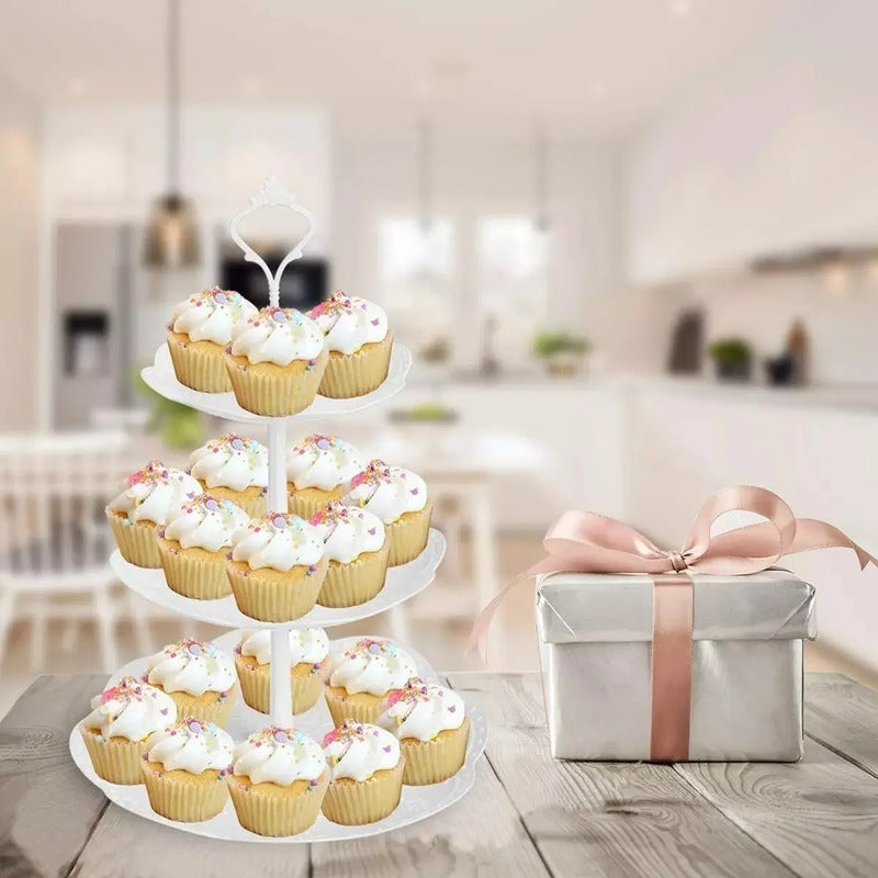 Porta Torta Porta Cupcakes Porta Cupcake Redondo 3 Niveles Blanco