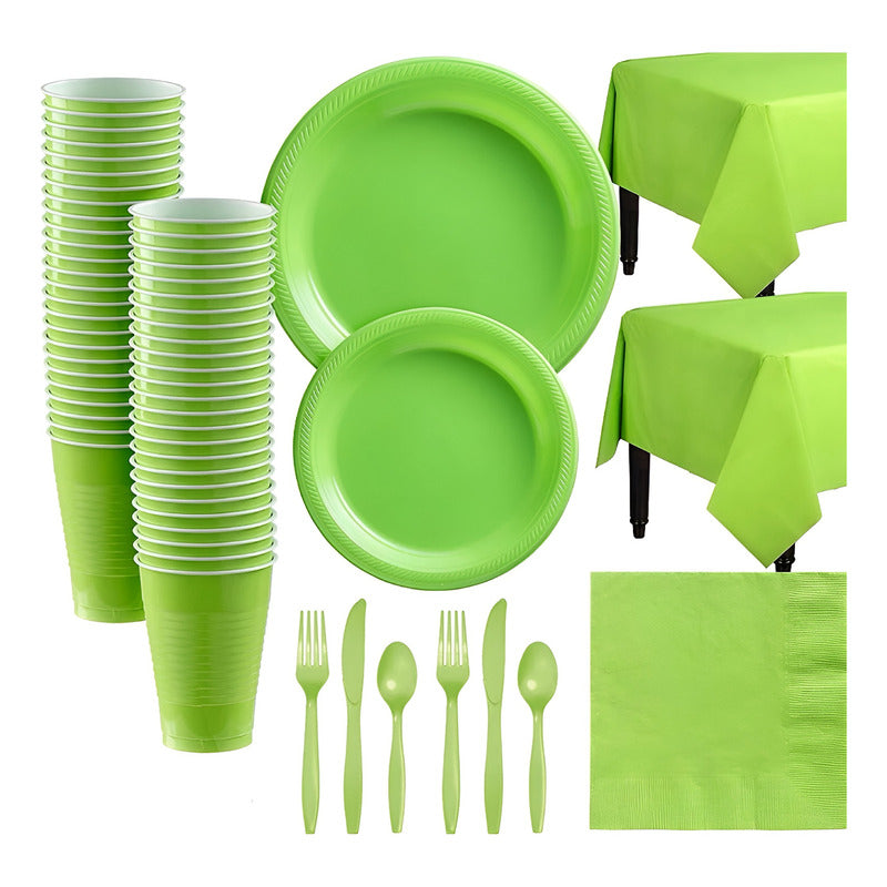 Set Cumpleaños Servilletas Vaso Plato Desechable Verde 20p/p