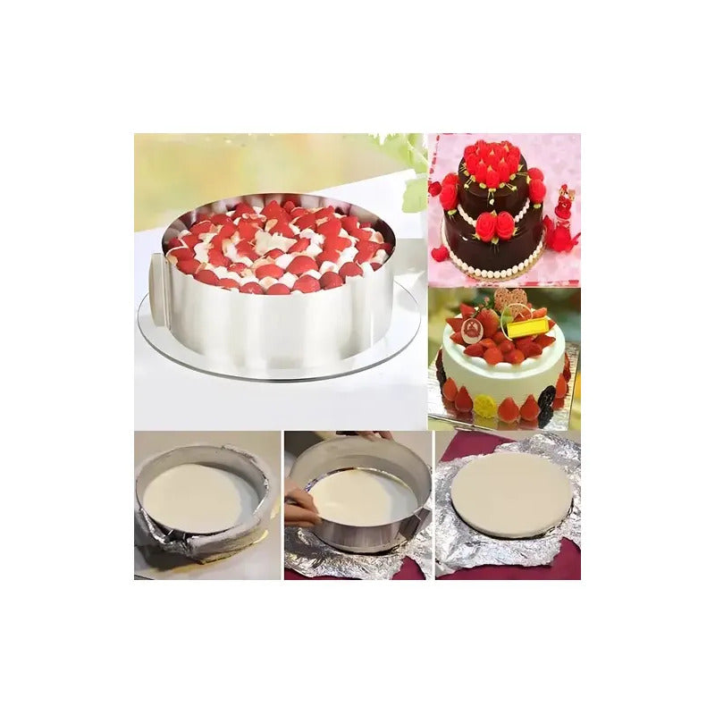 X2 Molde De Torta Molde Para Torta Anillo Redondo Ajustable Molde Ajustable Torta Queque Molde Redondo Torta Queque... Plateado