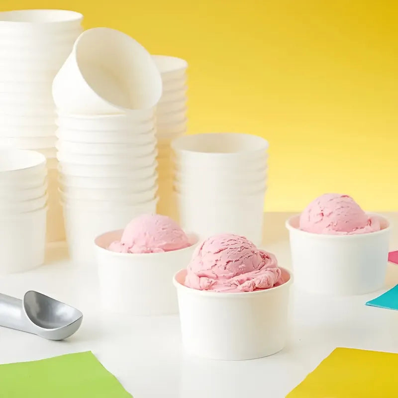 50 Vasos Polipapel Helado Vasos Desechables Pote Helado 4oz Blanco / Pote Helados 4oz