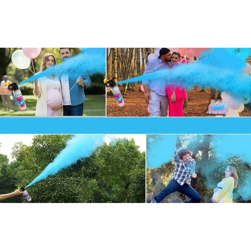 Set 4 Extintor Humo Revelacion De Genero Spray Color Cañon Azul