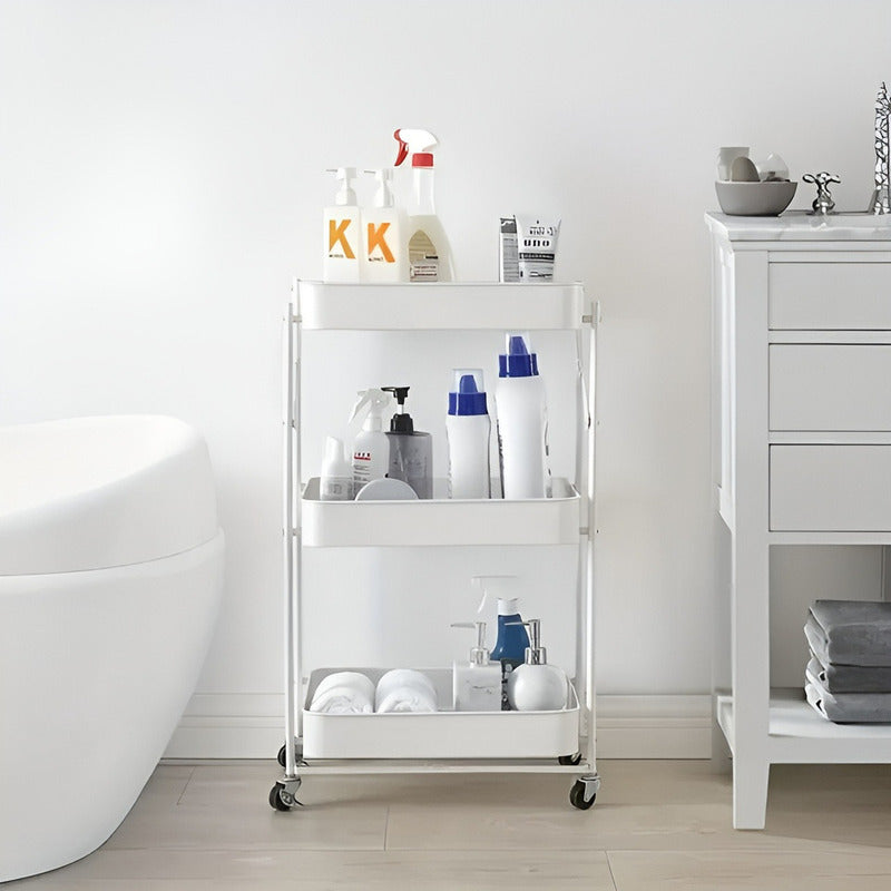 Carro De Almacenamiento Con Ruedas Carrito Multiusos 3niv Blanco
