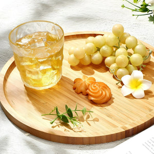 Bandeja Bambu Bandejas Para Servir Bandeja Redonda Mini 24cm Marrón Claro