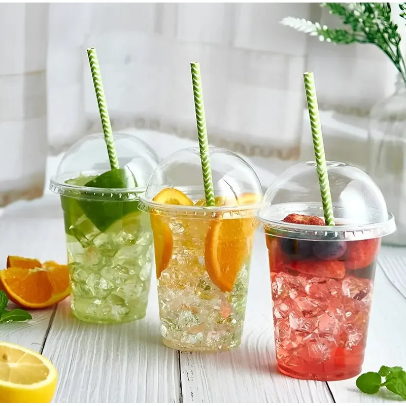 100 Vasos Plasticos Desechables Vaso C/tapa Domo C/hoyo 16oz Color Transparente