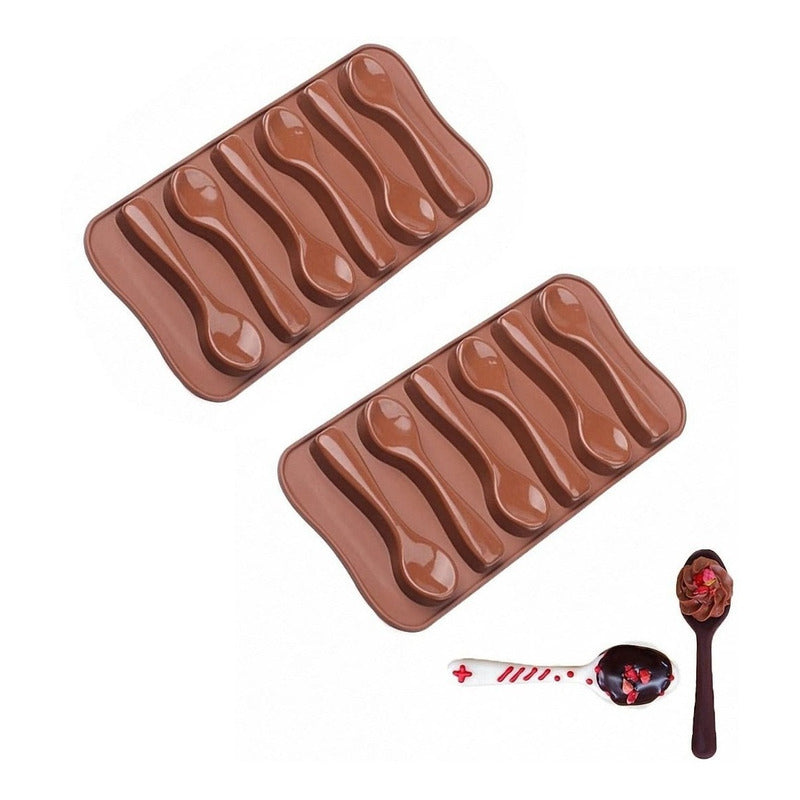Pack X2 Molde Chocolate Moldes Silicona Chocolate Cucharas Marrón