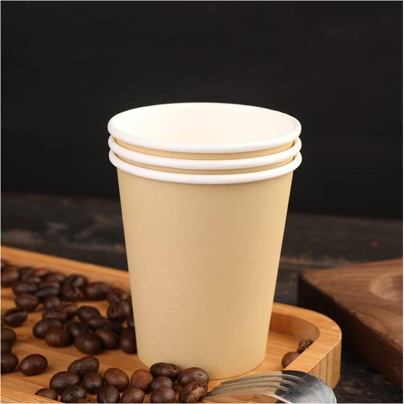 50 Vaso Kraft Vasos Para Cafe Vaso Papel Kraft C/tapa 12oz Marrón Claro / Vaso Doble Pared 12oz