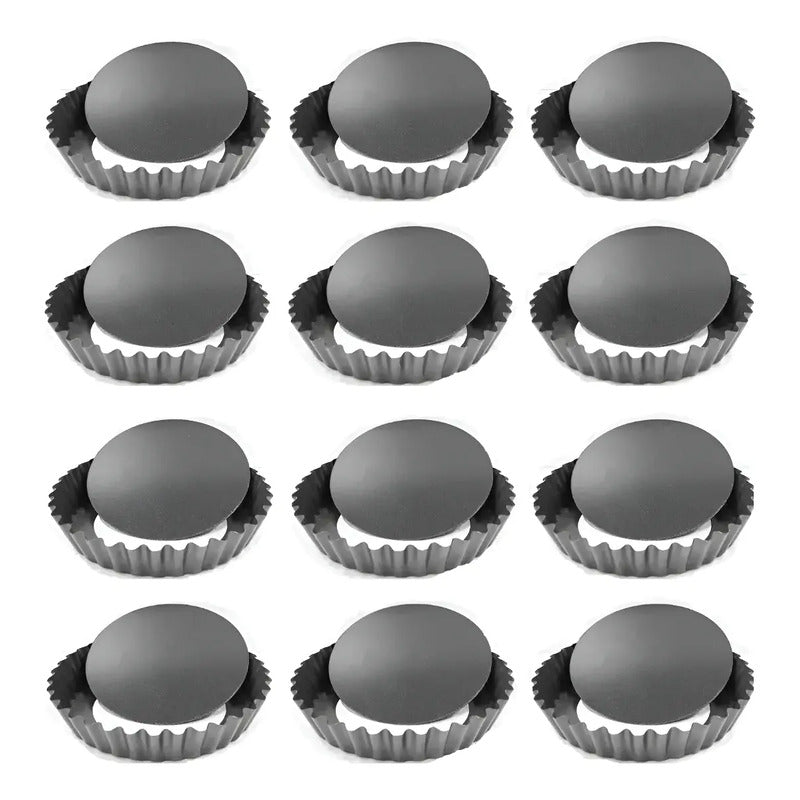 Pack 12 Moldes Tartaleta Desmontable Tarta Individual 10,5cm Color Gris