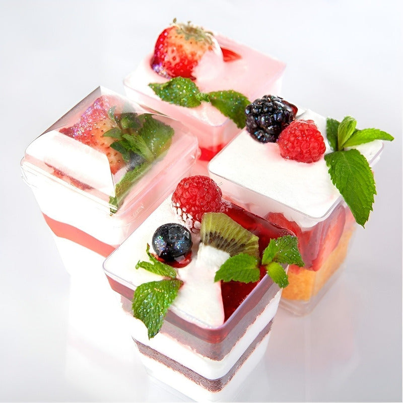 20 Vasos Para Postres Set De Vasos Shot Postres C/tapa 220ml Transparente