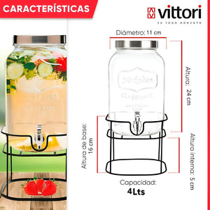 Dispensador Bebidas Con Atril Dispensador De Jugos Jarra 4l Transparente / Dispensador Cuadrado 4l