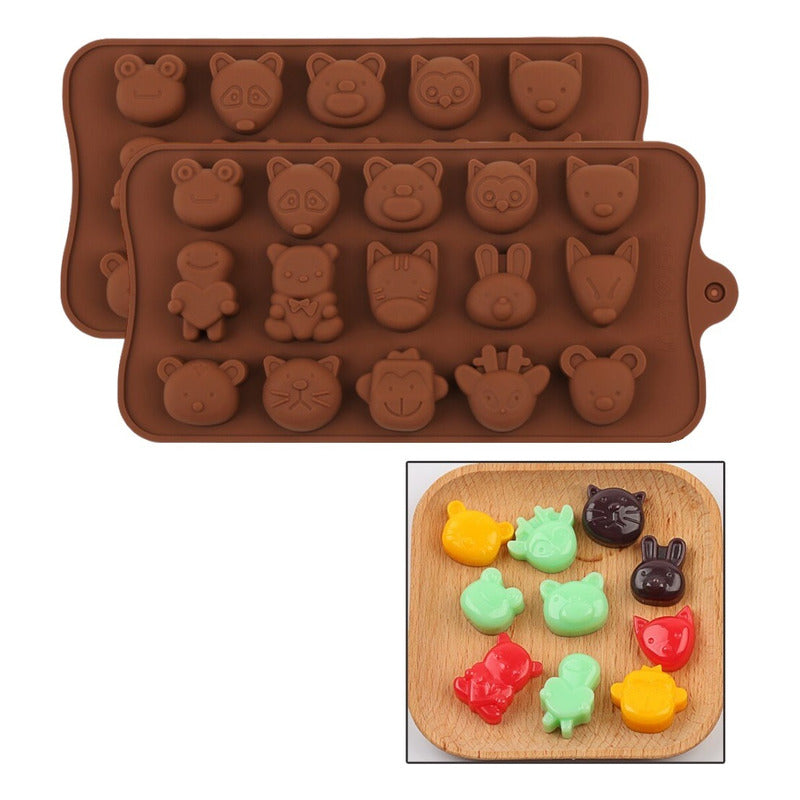 2 Moldes De Chocolate Molde De Silicona Animalitos Marrron Marrón