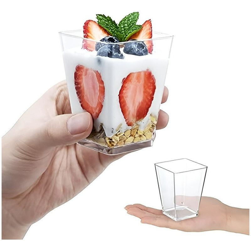 10 Vasos Para Postres Set De Vasos Shot Postres C/tapa 220ml Transparente