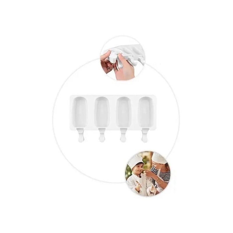 Levys Bazar Molde Silicona 4 Para Helado De Palito Blanco