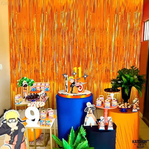 2 Cortina Metálicas Guirnalda Cortina Cumpleaños Decoracion Naranjo
