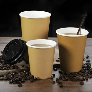 50 Vaso Kraft Vasos Para Cafe Vaso Papel Kraft C/tapa 12oz Vaso Desechable Café Vasos Termicos Desechables Vaso Café... Beige