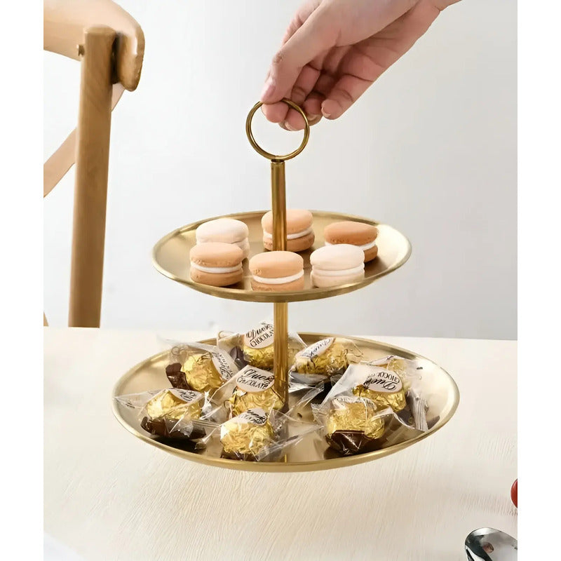 Porta Cupcake Porta Torta Exhibidor Candy Bar Soporte 2nivel Dorado