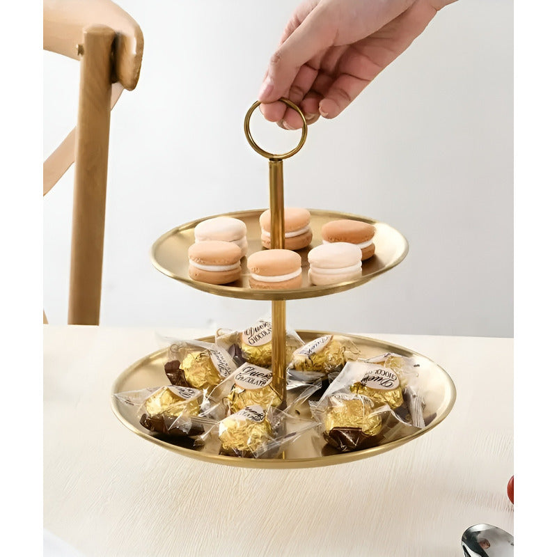 2 Porta Cupcake Porta Torta Exhibidor Candy Bar Soporte 2niv Dorado