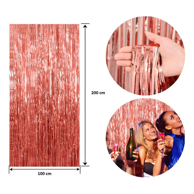 Guirnalda Cortina Metalica Cortina Decorativa Cumpleaños Rosa Gold 111574