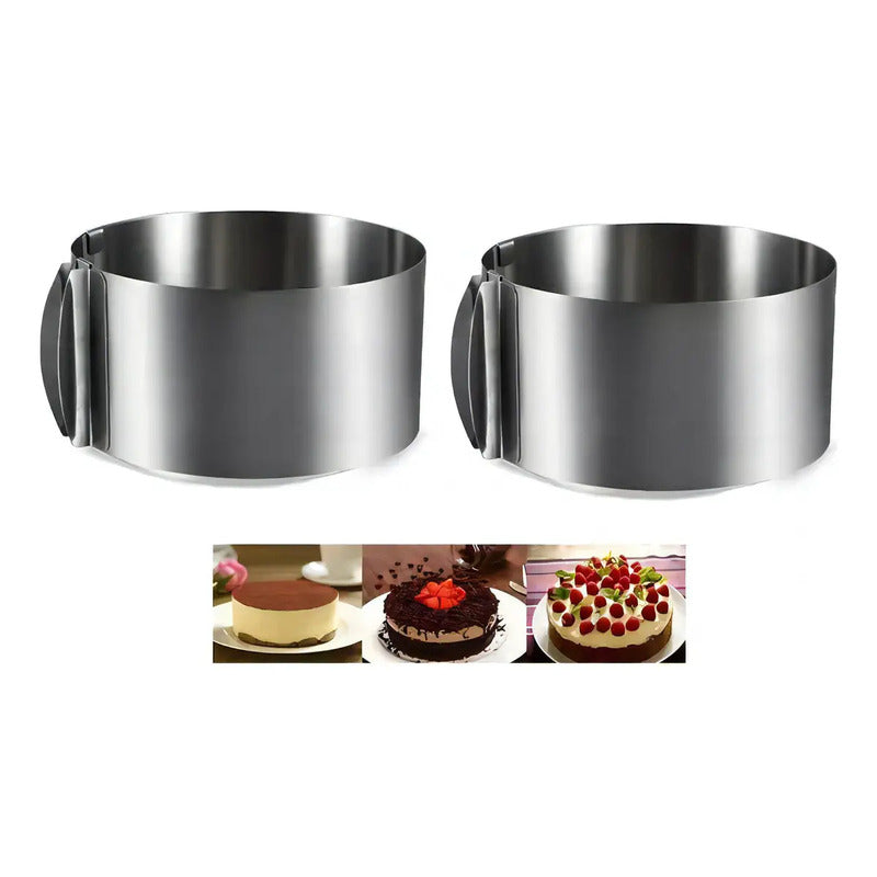 X2 Molde De Torta Molde Para Torta Anillo Redondo Ajustable Molde Ajustable Torta Queque Molde Redondo Torta Queque... Plateado