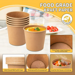 Set X50 Potes Contenedor De Alimentos Pote Kraft C/tapa 26oz