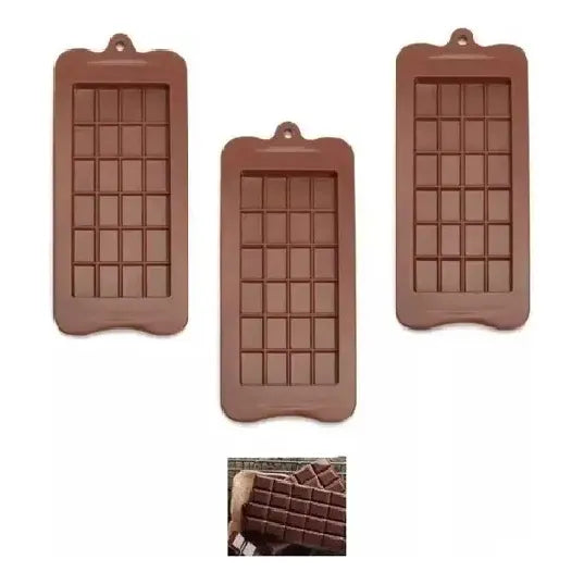 Pack X3 Moldes De Chocolate Barra De Chocolate Silicona Color Marrón Oscuro Tableta Cuadrados Chocolates Insumos Reposteria Marrón Pasteleriacl