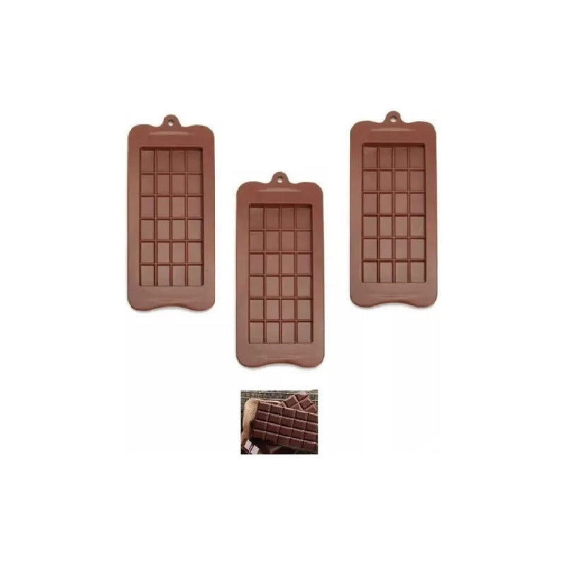 Pack X3 Moldes De Chocolate Barra De Chocolate Silicona Color Marrón Oscuro Tableta Cuadrados Chocolates Insumos Reposteria Marrón Pasteleriacl