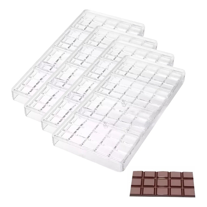 Pack 4 Molde Chocolate Policarbonato Moldes Barra Chocolate4 Transparente