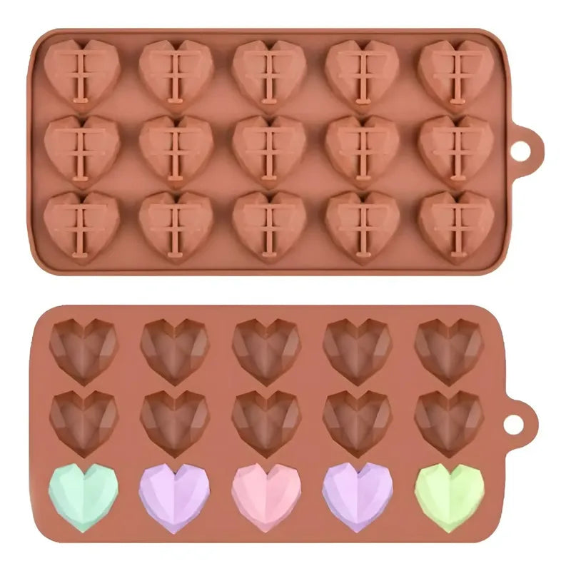 2 Moldes Mini Corazon Diamante Molde Corazón Geometrico 15 Bordó