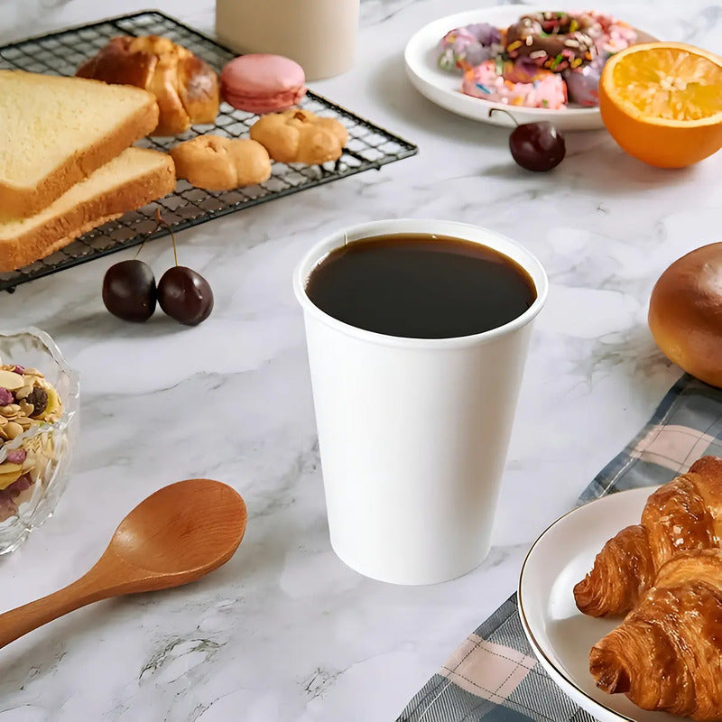 Vaso Cafe Polipapel Vaso Kraft Vaso C/tapa+manga 12oz 100und Vaso Para Bebida Caliente Vaso Chocolate Vasos Para Cafe Vaso Desechable Termico Vaso Polipapel Tazas De Café Kraft Pasteleriuscl Blanco
