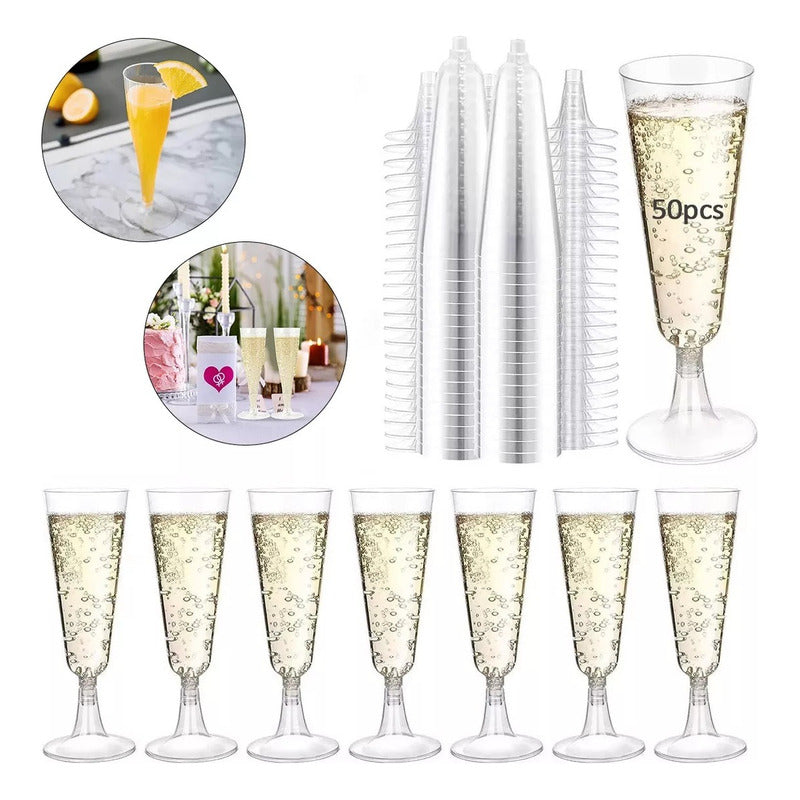 50 Copas Champagne Copa Acrilico Flauta Copas Champaña 5oz - Transparente