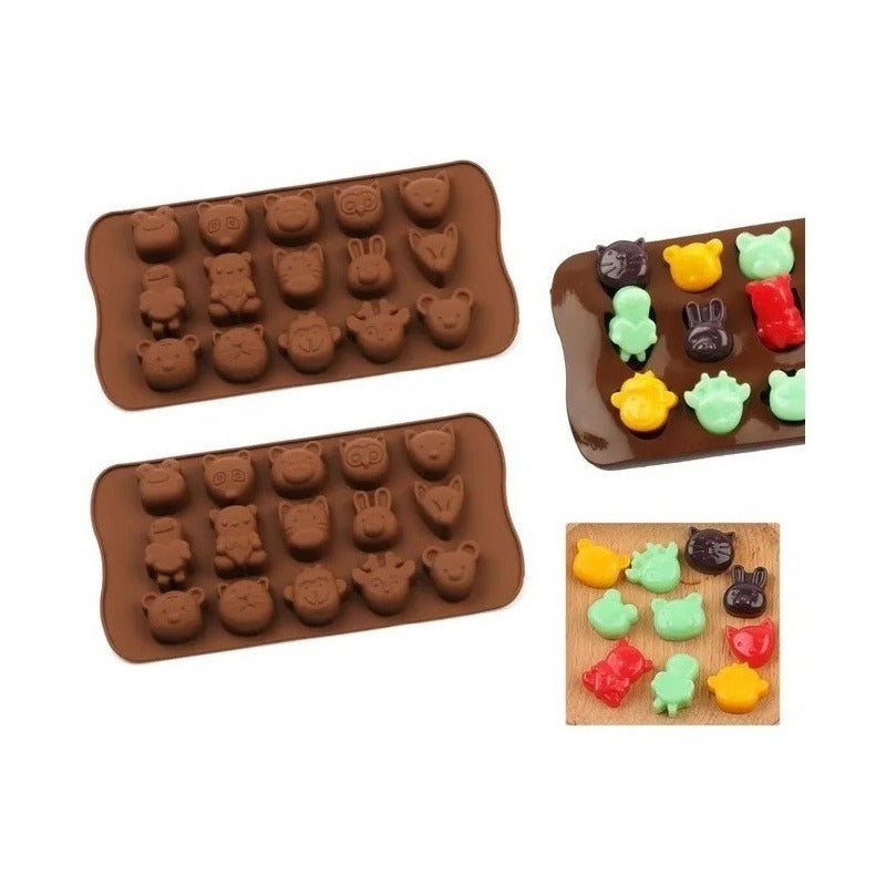 2 Moldes De Chocolate Molde De Silicona Animalitos Marrron Marrón