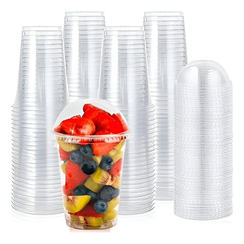50 Vasos Desechables Plasticos Vaso C/tapa Domo C/hoyo 16oz Transparente
