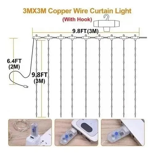 Cortina Luces Led Cortina De Luces Luces Navidad Led Control Cortina De Luces Led Cortina Luces Navidad Led Control Usb... Multicolor