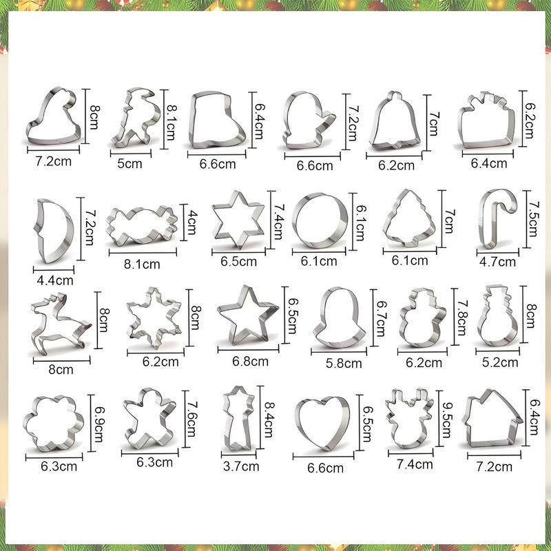 Set 24 Cortadores De Galletas Navidad Moldes Para Galletas Plateado