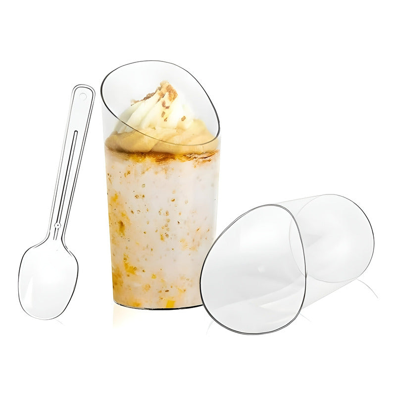 Set 100 Vasos Postres 60ml + 250 Cucharas Postres Desechable