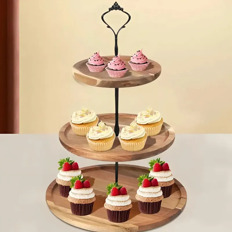 Portacupcake Pasteleriuscl Madera 3 Niveles Porta Cupcakes Circular 15 Capacidad Marrón