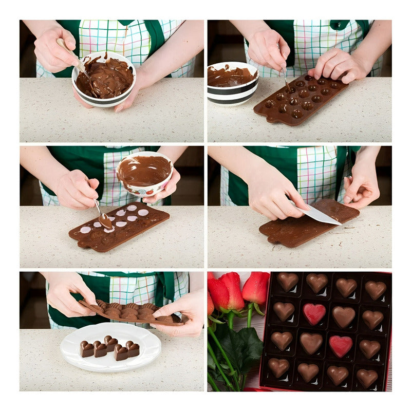 Pack X4 Moldes Para Chocolate Moldes Reposteria Corazon 15c Marrón / Molde Corazon Huequito 15cav