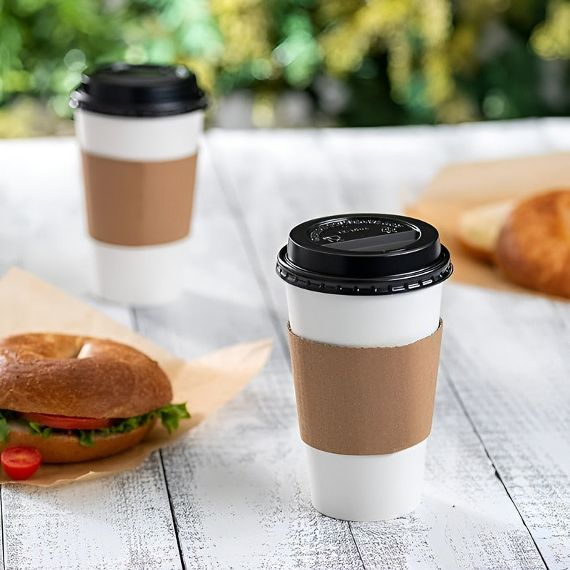 Vaso Cafe Polipapel Vasos Kraft Vaso C/tapa+manga 16oz 50und Blanco / Vaso 16oz