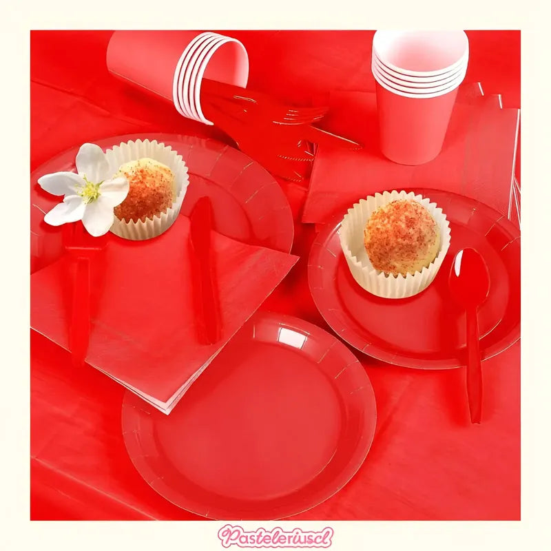 Set Cumpleaños Vasos Servilletas Platos Desechables 20 P/p Rojo