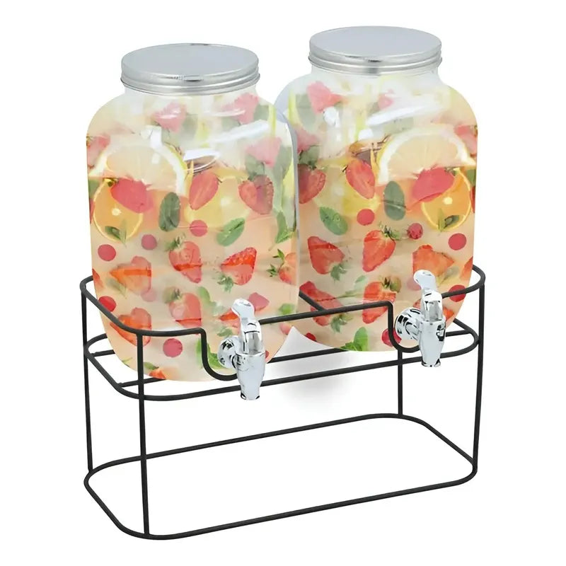 Dispensador De Bebidas Jarro De Vidrio Doble Para Jugos 4l Color Transparentes