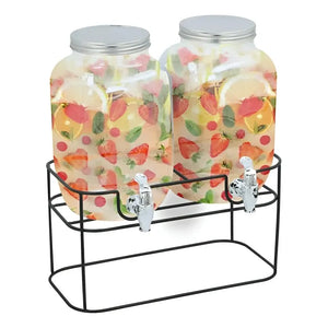 Dispensador De Bebidas Jarro De Vidrio Doble Para Jugos 4l Color Transparentes