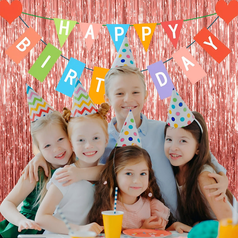 Guirnalda Cortina Metalica Cortina Decorativa Cumpleaños Rosa Gold 111574