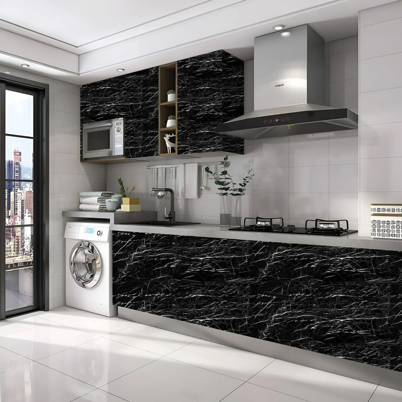 Papel Para Pared Papel Mural Pvc Autoadhesivo 10mts Marmol Negro Marmol Negro