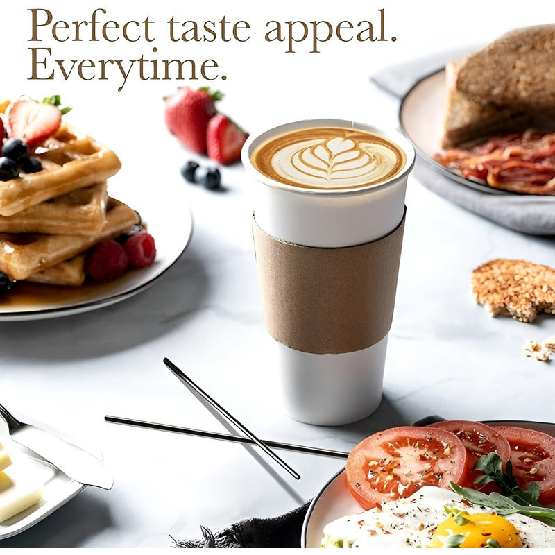 Vaso Cafe Polipapel Vasos Kraft Vaso C/tapa+manga 16oz 50und Blanco / Vaso 16oz