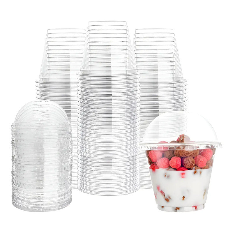 Pack X200 Vasos Plasticos Desechables Vaso Domo Sin Hoyo 9oz Vasos Domo Cereal Vaso Domo Sin Hoyo Vasos Tapa Domo Vasos... Transparente