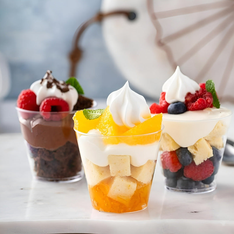 Set X100 Vasos Postres + 100 Cucharas Postres Desechables Trasnparente / Vasos Postres Y Cucharas