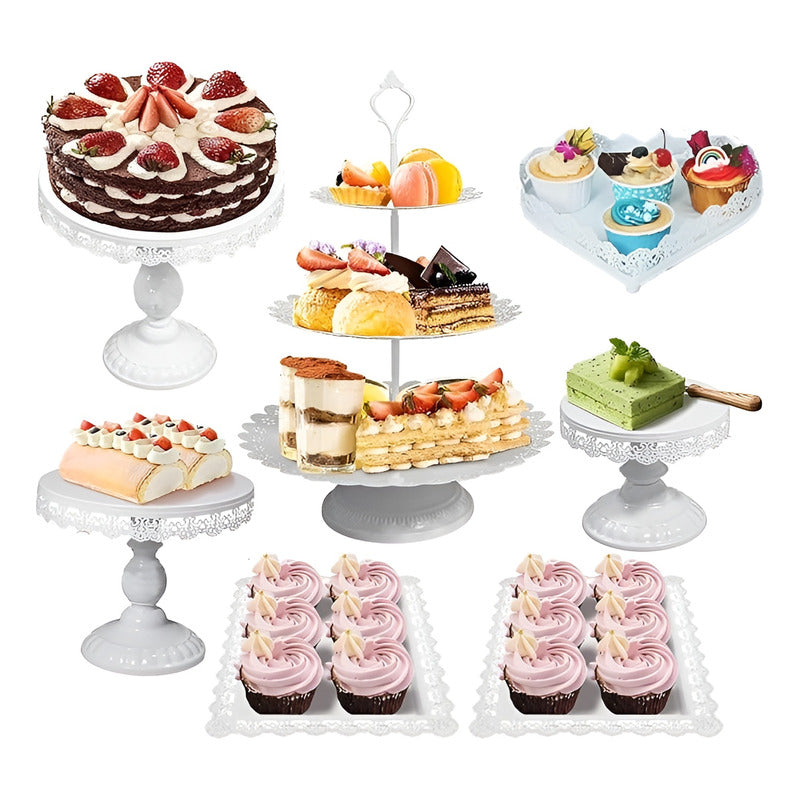 Set 7 Porta Cupcakes Bases Para Tortas Alzadores Candy Bar Blanco / Set 7pcs