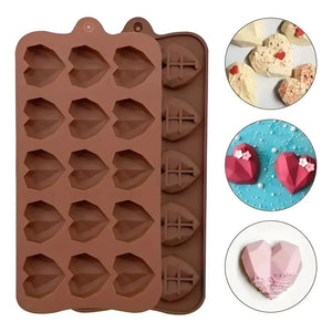 Molde Mini Corazon Diamante Molde Corazón Geometrico 15 Moldes De Silicona Para Chocolate Artesanal Insumos Reposteria Decoraciones Molde De Silicona Profesional Para Repostería Pasteleriuscl Marrón