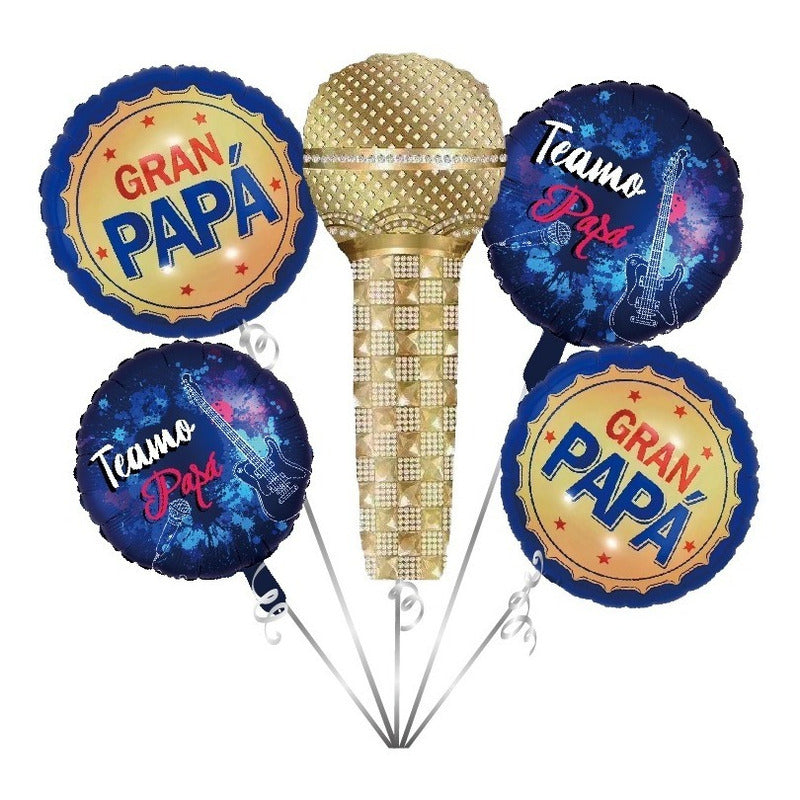 X5 Globos Dia Del Padre Decoracion Dia Del Padre Globo Papa 5 Globos Dia Del Padre- Microfono 101777