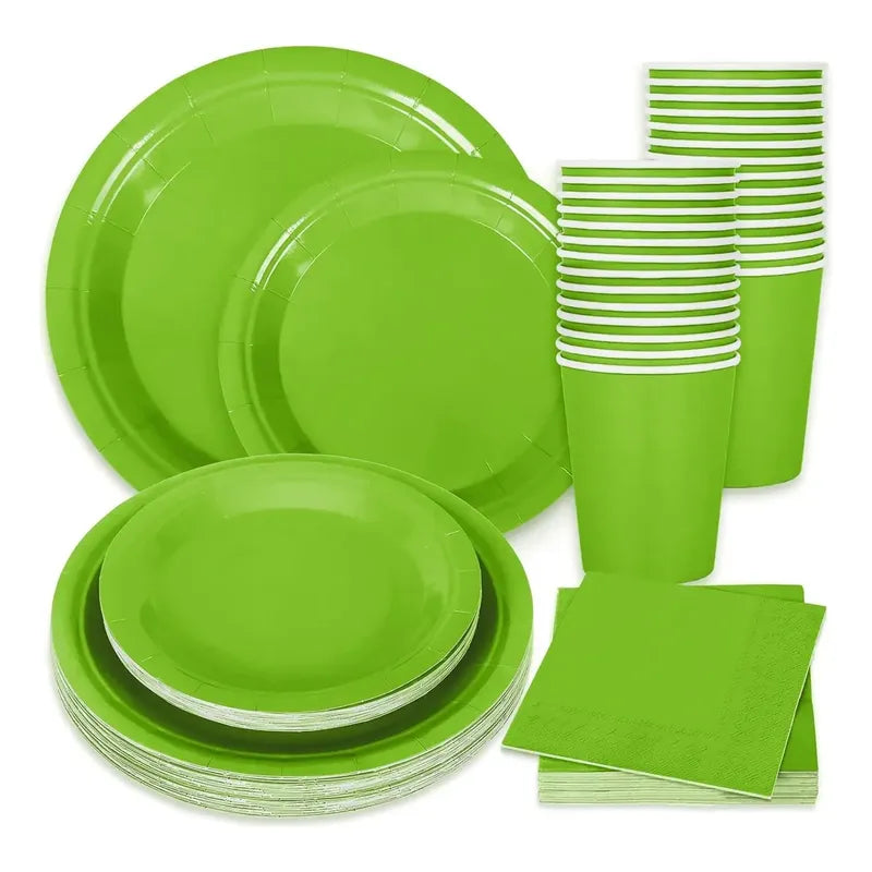 Set Cumpleaños Servilletas Vaso Plato Desechable Verde 20p/p Verde